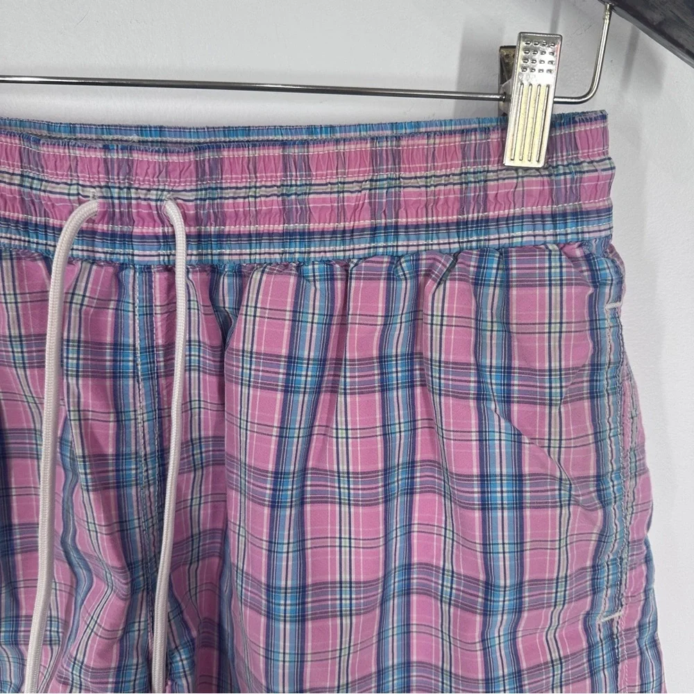 Mens' Vintage Polo Ralph Lauren Pink Plaid Swim Trunks Size Medium